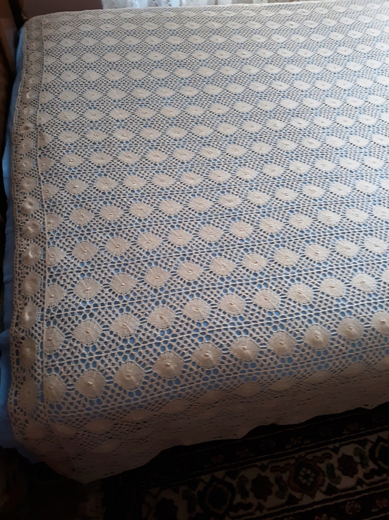 Vintage Cotton Crochet Bedspread Ecru Cotton Thread Handmade Etsy