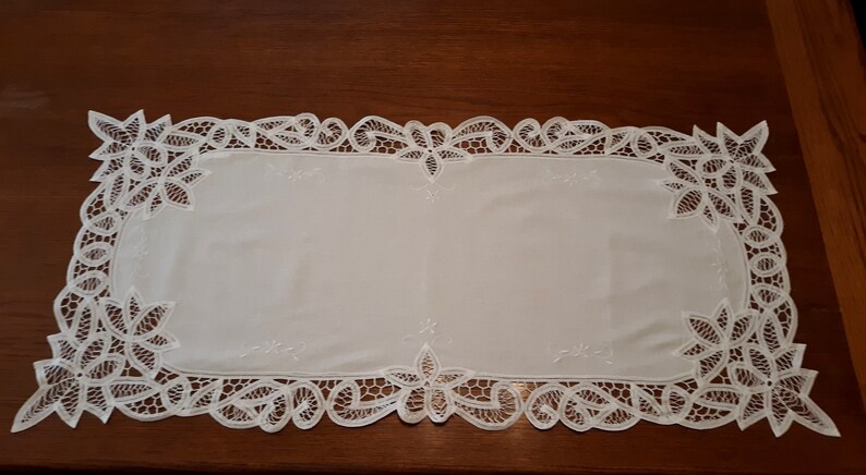 Vintage Elegant White Linen W White Battenburg Lace Etsy