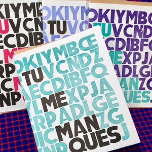 Tu me manques ***Carte de vœux letterpress *** Impression typographique artisanale (composition mobile) ***