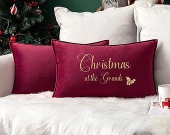 Personalised Velvet Christmas Family Cushion/Pillow I Red Velvet | Gold/Silver Foil. Xmas Gift | Family Home