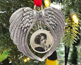 Photo Memorial Christmas Tree Decoration. Angel Tree Decoration - Angel Wings Memory. Christmas Ornament.