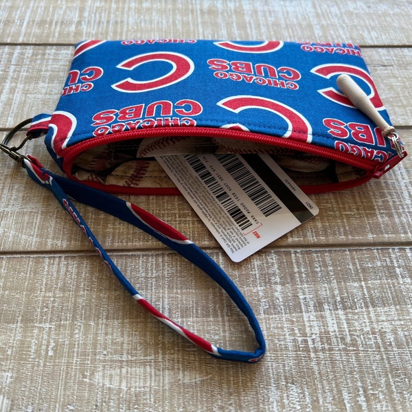 Chicago Cubs Baseball Wristlet, 7 1/2” Wide, 5" Tall Wristlet Clutch, Baseball Gift, Mothers Day Gift Baseball, MLB Wristlet, Clutch Purse