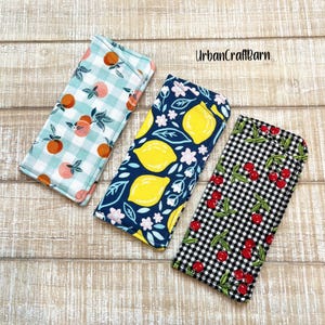 Fruit sunglasses case, Lemons fabric glasses case, Black Plaid Cherry Eyewear Accessory Pouch - 7&quot;X3&quot;