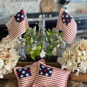Farmhouse Fabric Flags, Farmhouse Mini Pillows, Cottage American Flags, Patriotic Gnome, 4th of July Decor, Tier Tray, Bowl Fillers