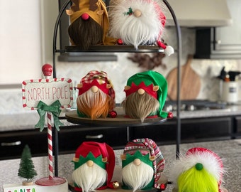 North Pole Gnome Collection, Santa Gnome, Reindeer Gnome, Rudolph Gnome, Grinch Gnome, Elf Gnome, Christmas Gnomes, Tiered Tray Gnomes