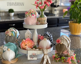 Spring Floral Gnome Collection, Spring Tiered Tray Gnomes, Buffalo Plaid Spring Gnomes, Pink and Teal Spring Gnomes, Summer Gnomes
