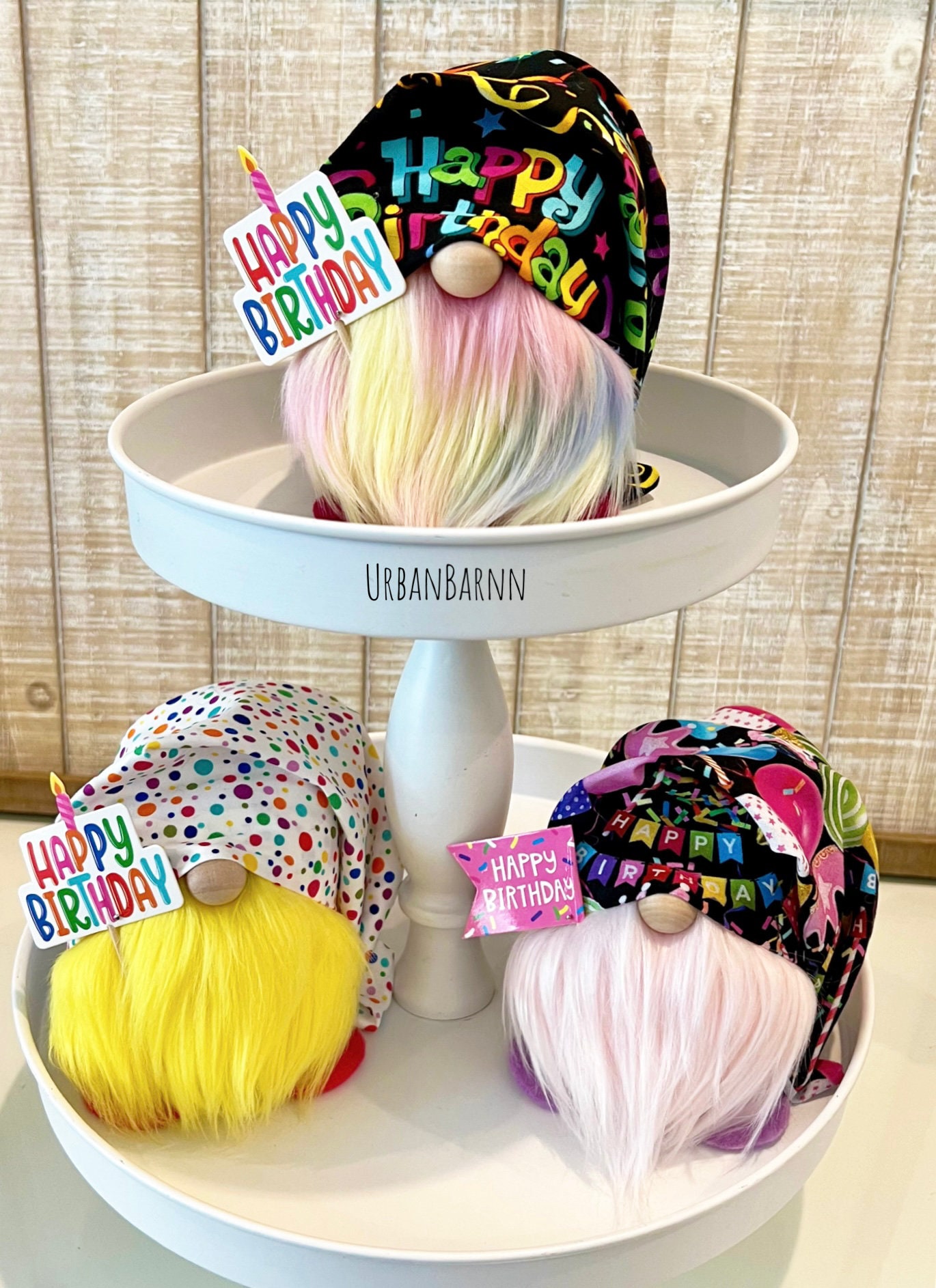 Happy Birthday Gnomes, Donut Gnome, Birthday Tier Tray Decor