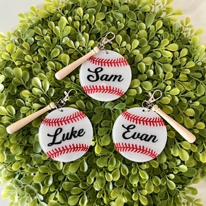 Personalisierte Acryl Baseball Tasche Namensschild, Baseball Schlüsselbund 2,95 "