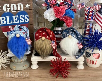 4th of July Gnomes,  Patriotic 4th of July Gnome, American Patriotic Gnome, Stars and Stripes Decor, USA Gnome, Tiered Tray Decor,