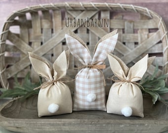 Plaid Farmhouse Fabric Bunnies SET OF 3, Teal Farmhouse Easter, Spring Decor, Fabric Bunnies, Fabric Bunny Bums, Handmade with Love