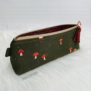 Mushroom Pencil Pouch, Mushroom Zippered Pouch, Mushroom Cosmetic Bag,  Accessory Pouch, Mushroom Makeup Bag, Mushroom Pencil Holder