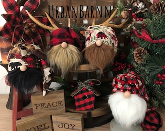 Buffalo Plaid Gnome Collection, Christmas Buffalo Check Slouchy Hat Gnome, Black Red Buffalo Gift, Buffalo Tier Tray Decor, Stocking Stuffer