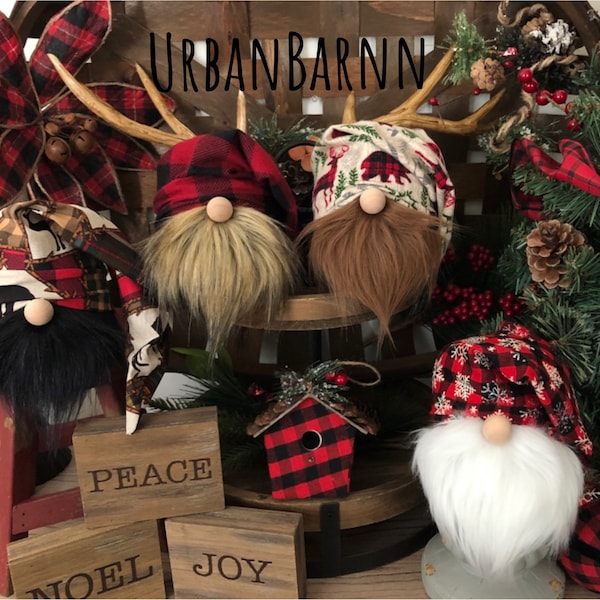 Buffalo Plaid Gnome Collection, Christmas Buffalo Check Slouchy Hat Gnome, Black Red Buffalo Gift, Buffalo Tier Tray Decor, Stocking Stuffer