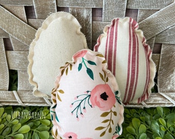 Spring Floral Farmhouse Eggs,  Easter Fabric Eggs, Stuffed Fabric Mini Egg Pillows, Easter Tiered Tray Décor, Easter Eggs Pillows