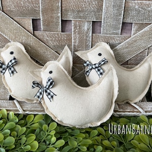 Natural Linen Fabric Chickens / Farmhouse Chickens /Chicken Bowl Fillers / Farmhouse Fabric Chicken /Mini Fabric Chickens /Spring Tier Tray