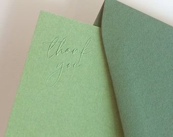 Thank You Cards | Green Duo Tone Embossed | Set of 10 | Flat Cards