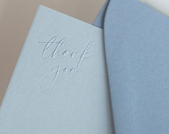 Thank You Cards | Blue Duo Tone Embossed | Set of 10 | Flat Cards