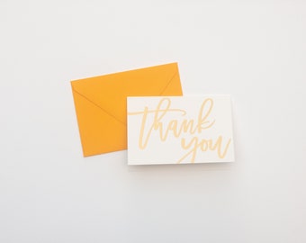 THANK YOU / Gold Foil on Solar White / Vintage Letterpress Cards / Hand Written Script / Set of 10 / Folded Cards