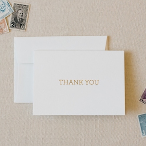Gold Foil Letterpressed Thank You Cards / Simple Thank You Card in Gold Foil / Foldover Thank You Cards in Gold Foil / Set of 10