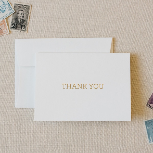 Gold Foil Letterpressed Thank You Cards / Simple Thank You Card en Gold Foil / Foldover Thank You Cards en Gold Foil / Set de 10