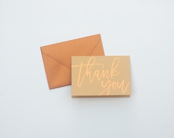 THANK YOU / Copper Foil on Stone / Vintage Letterpress Cards / Hand Written Script / Set of 10 / Folded Cards