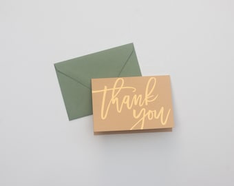 THANK YOU / Gold Foil on Stone / Vintage Letterpress Cards / Hand Written Script / Set of 10 / Folded Cards