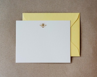 Gold Foil Bee Letterpress Note Cards /  Blank Envelopes / Unique Note Card Set / Great Gift Idea Under 20