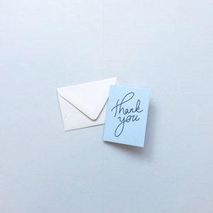 THANK YOU / Navy on Light Blue Vintage Letterpress Cards / Hand Written Script / Set of 10 / Folded Cards image 2