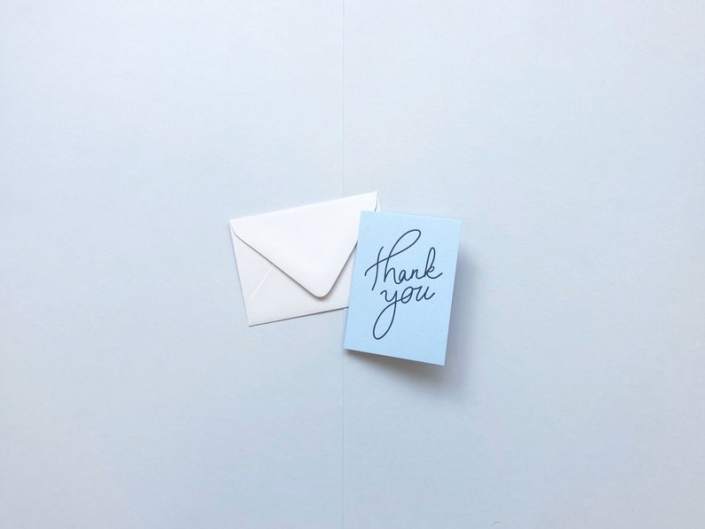 THANK YOU / Navy on Light Blue Vintage Letterpress Cards / Hand Written Script / Set of 10 / Folded Cards image 2