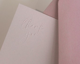 Thank You Cards | Pink Duo Tone Embossed | Set of 10 | Flat Cards