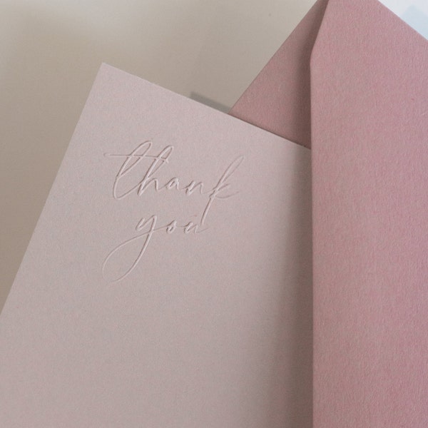 Thank You Cards | Pink Duo Tone Embossed | Set of 10 | Flat Cards