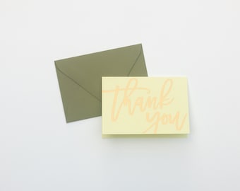THANK YOU / Gold Foil on Pistachio / Vintage Letterpress Cards / Hand Written Script / Set of 10 / Folded Cards