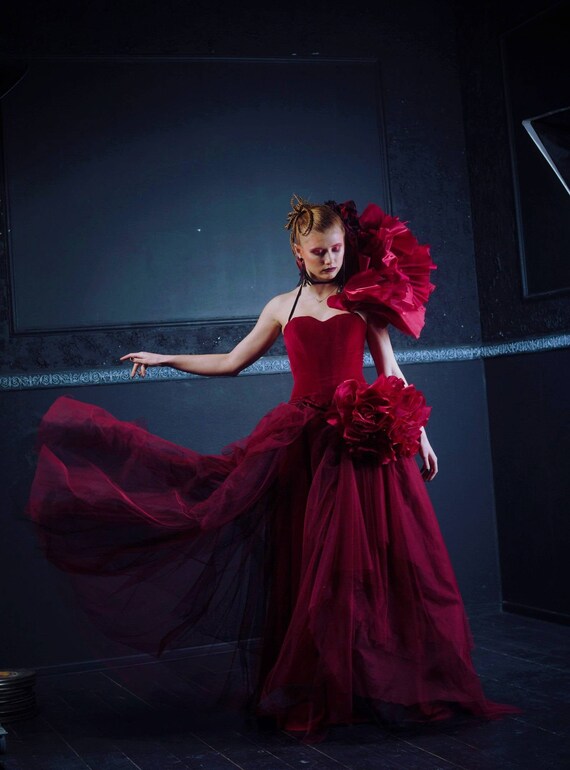 red gothic wedding dress costume