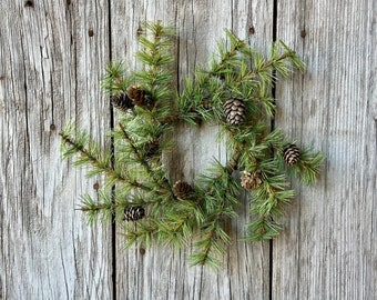 Holiday Pine Wreath with Short Needle Pine Stems and Mini Pine Cones, Christmas Wreath, Pine Wreath, Winter Wreath,