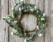 Frosted Mistletoe Candle Ring with White Berries, Christmas Candle Ring, Christmas Wreath, Winter Wreath, Holiday Wreath