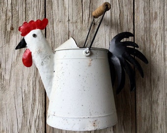 Metal Rooster Watering Can, Chicken Watering Can, Rooster Decor, Chicken Decor, Kitchen Decor, Garden Decor, Primitive Rooster