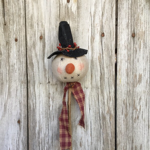 Snowman Head Pick, Decoración de muñeco de nieve, Decoración primitiva, Decoración de campo, Muñeco de nieve primitivo