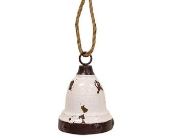 Distressed White Bell with Seasonal Bow, Vintage Look Bell, Christmas Bell,