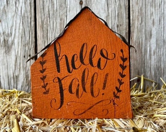 Hello Fall Sign, Fall Tiered Tray Sign, Fall Tiered Tray Decor, Autumn Decor, Fall Shelf Sitter, Wood Block Sign, Fall Mantle Decor,