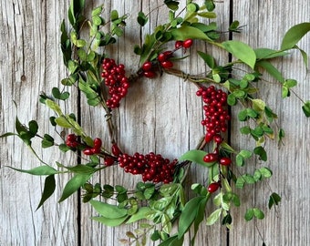 Christmas Candle Wreath with Boxwood and Red Berries