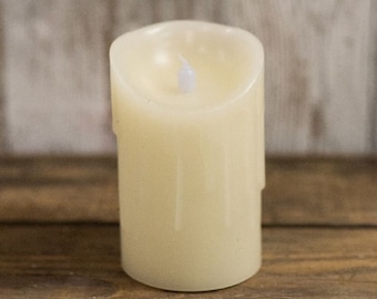 Cream LED Drip Flameless Pillar Candles with Moving Flame and Timer Feature
