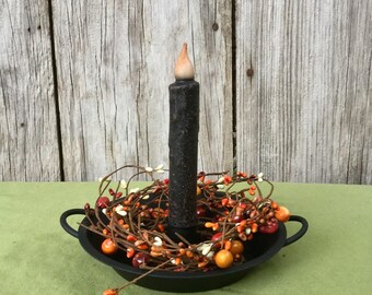 Primitive Country Tin Taper Chamberstick Candle & Potpourri Holder Black Primitive Country Tin Taper Chamberstick Candle & Potpourri Holder Black