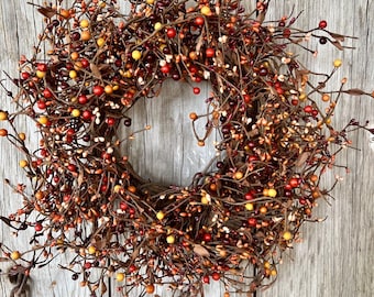 Extra Large Fall Mix Pip Berry Wreath, Fall Wreath, Autumn Wreath, Halloween Wreath, Primitive Wreath, Rustic Wreath, Country Wreath,