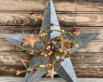 Galvanized Barn Star with Red and Cream Pip Berries