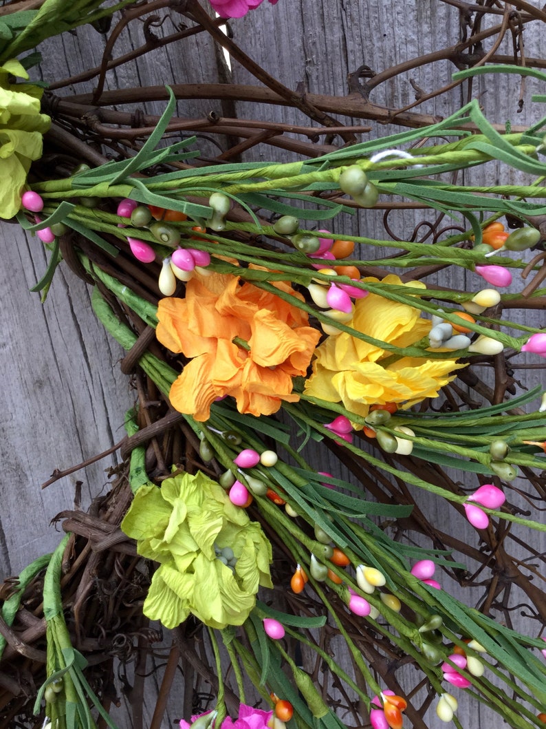 Summer Wreath Farmhouse Wreath Free Ship Rustic Wreath Pip Berry Wreath Spring Wreath Twig Wreath with Summer Flowers and Pip Berries