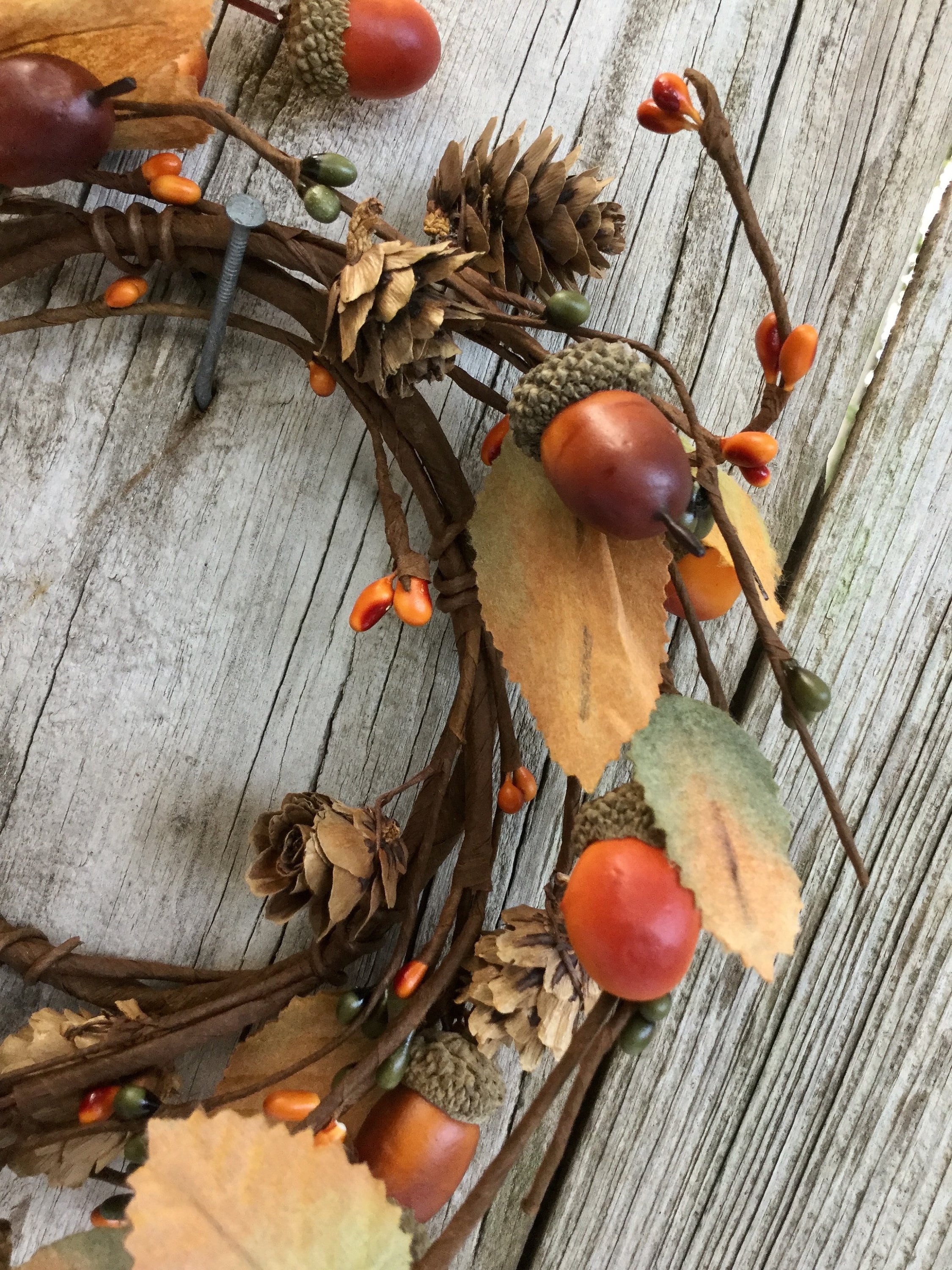 Fall Candle Ring with Acorns, Pine Cones, Leaves and Berries