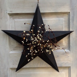 Primitive Black Barn Star with Pip Berries --Americana Star with Pip Berries - Americana Wall Decor -- Rustic Star