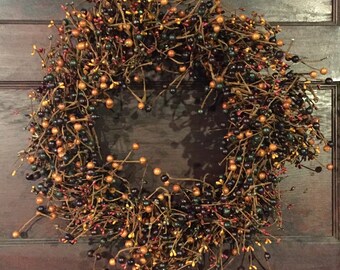 Fall Wreath, Storm Door Wreath, Country Wreath, Rustic Wreath, Pip Berry Wreath, Red Wreath, Country Decor, Primitive Wreath, Free Shipping