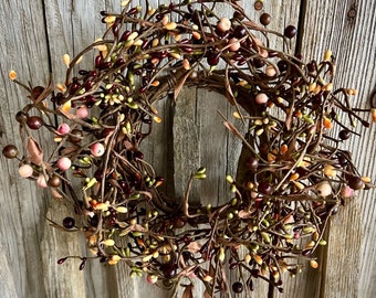 Green,Burgundy,Peach and Pink Mini Wreath or Large Candle Ring, Pip Berry Wreath, Rustic Wreath, Mini Wreath, Country Wreath, Candle Wreath