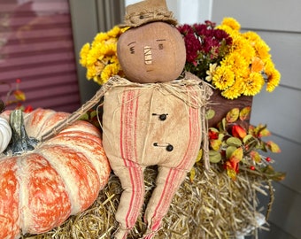 Primitive Pumpkin Man Doll with Corn Cob